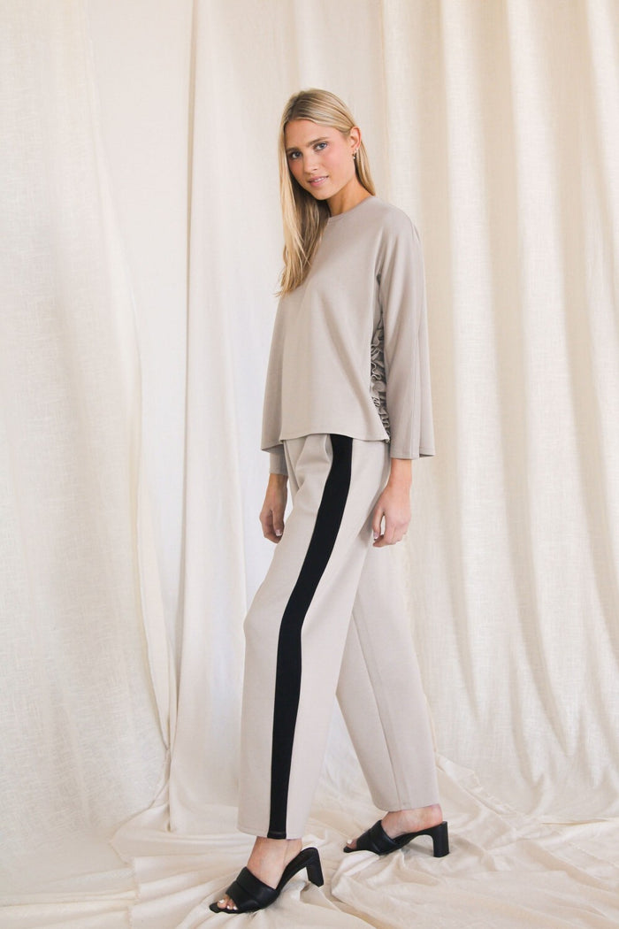 Scuba Modal Pants with Side Stripe - Taupe