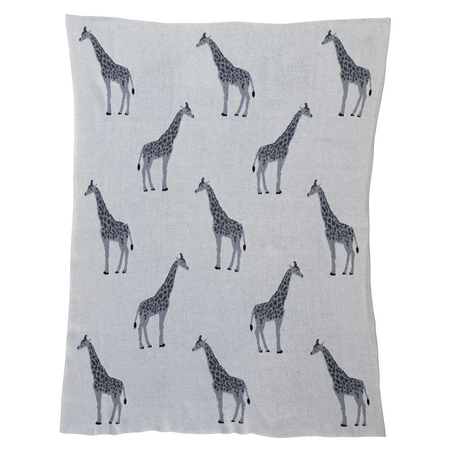 Cotton Knit Baby Blanket w/ Giraffes