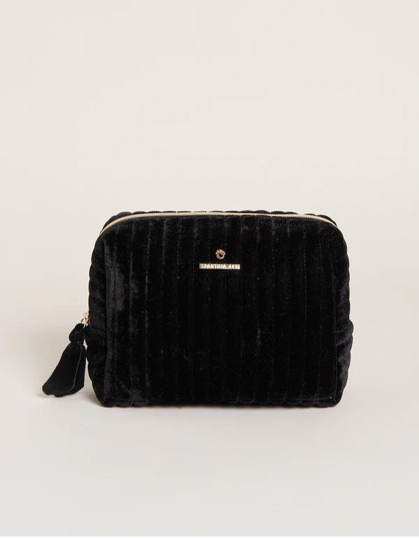 Velvet Quilted Cosmetic Bag Black