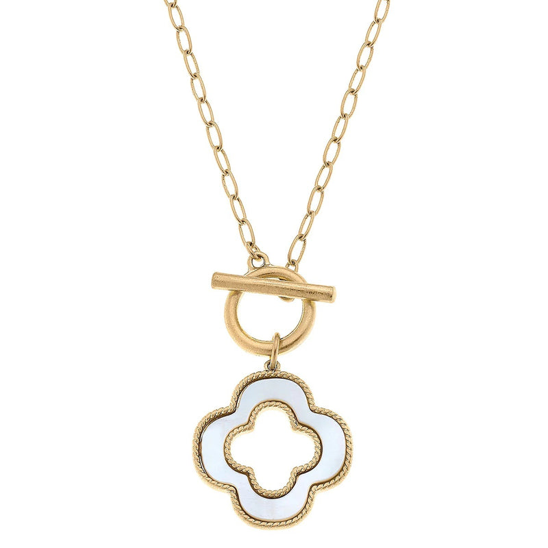 Sadie Clover T-Bar Necklace in Mother of Pearl