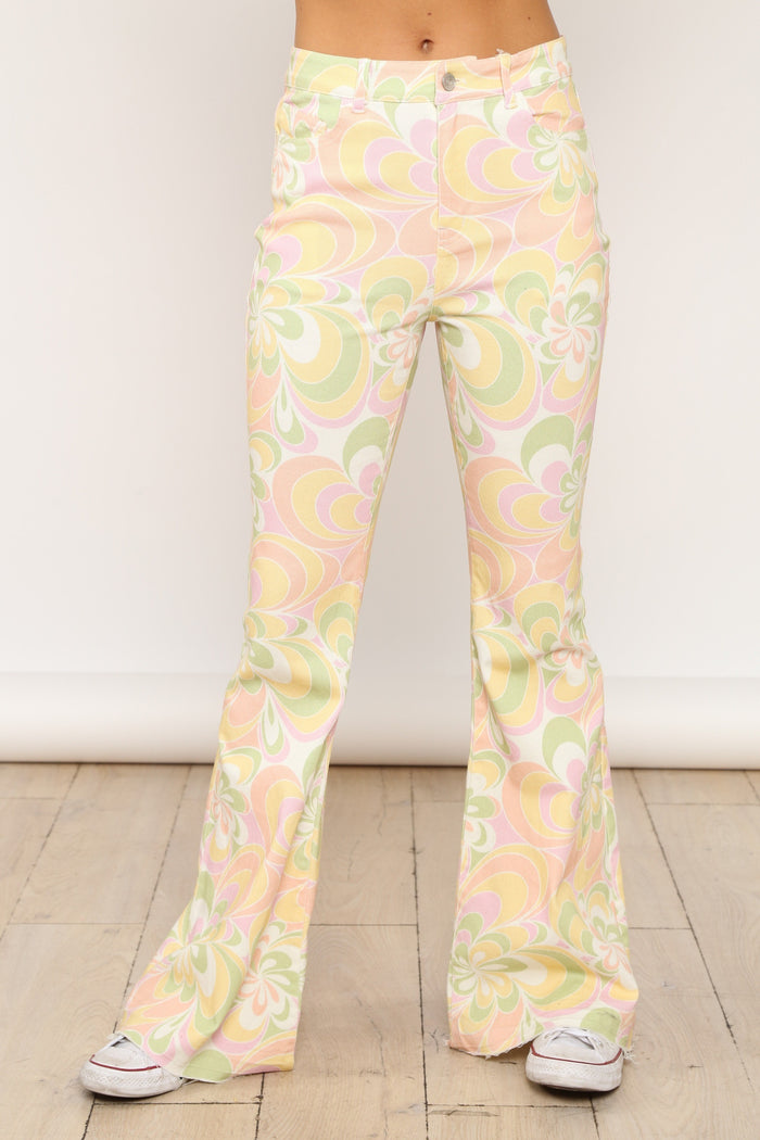 Groovy Flower Print Bellbottom Pants