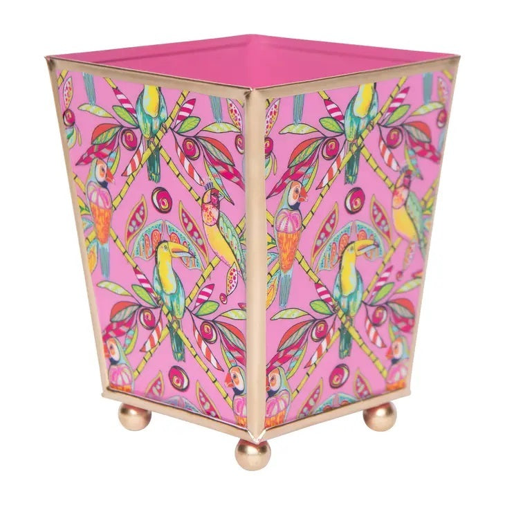 Bamboo Birds Enameled Square Cachepot Planter