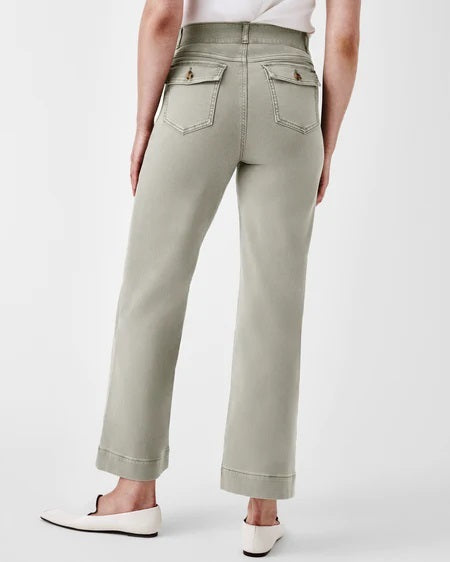 Stretch Twill Cropped Wide Leg Pant-Olive Oil