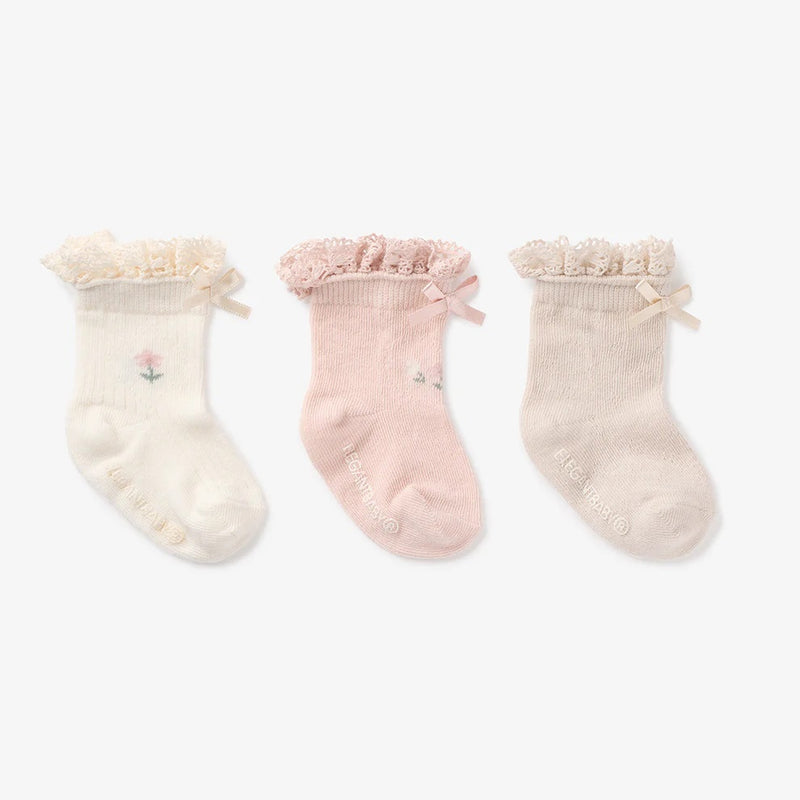 FLORAL ANKLE NON SLIP BABY SOCKS 3 PACK
