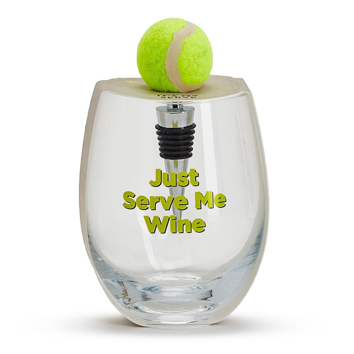 Tennis Stemless Wine Glass w/wine stopper