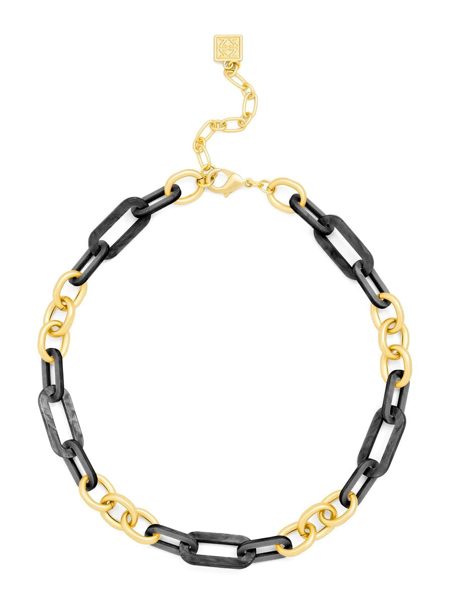 Metal and Resin Link Collar Necklace-BLK