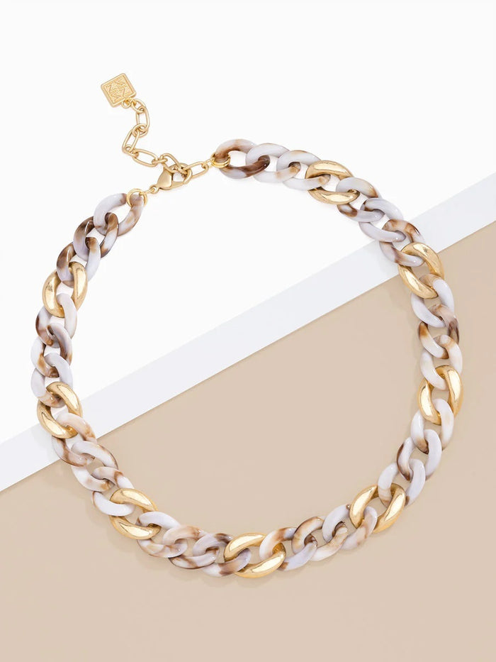 Marbled Beige Mixed Curb Chain Necklace
