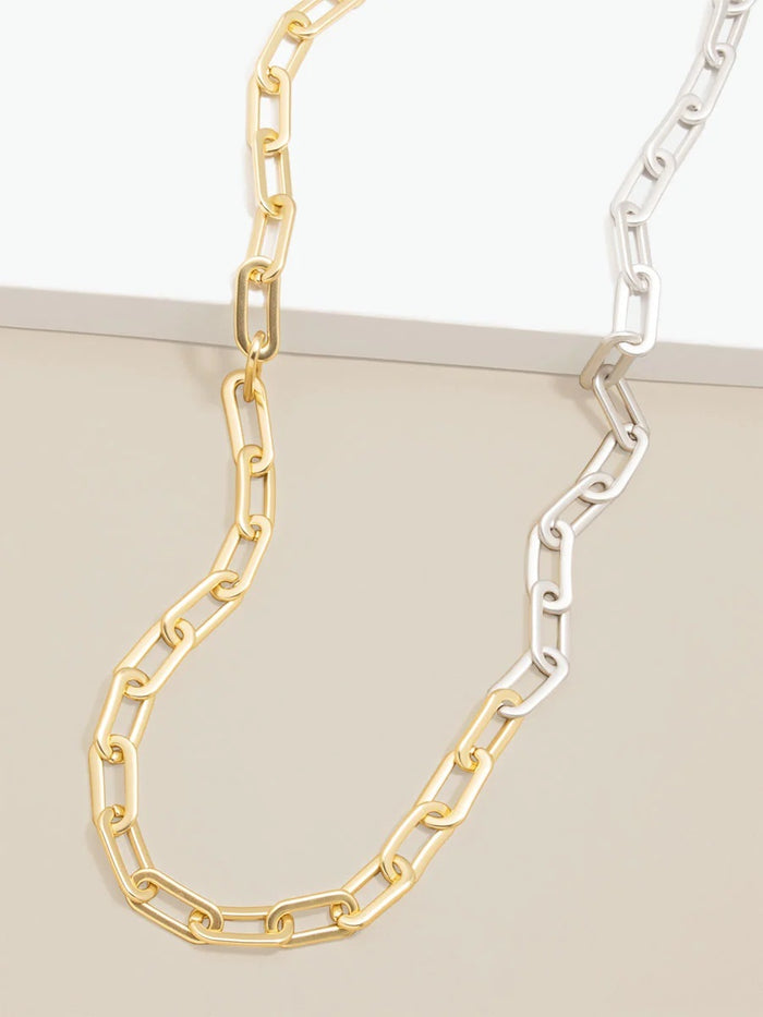 Two-Tone Cable Link Long Necklace