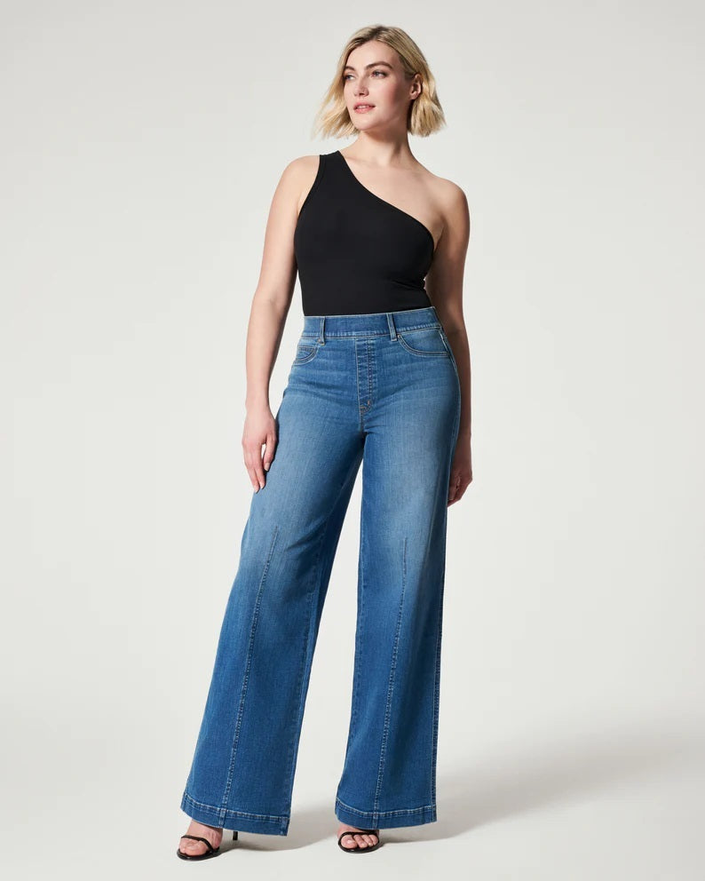 Seamed Front Wide Leg Jeans, Vintage Indigo