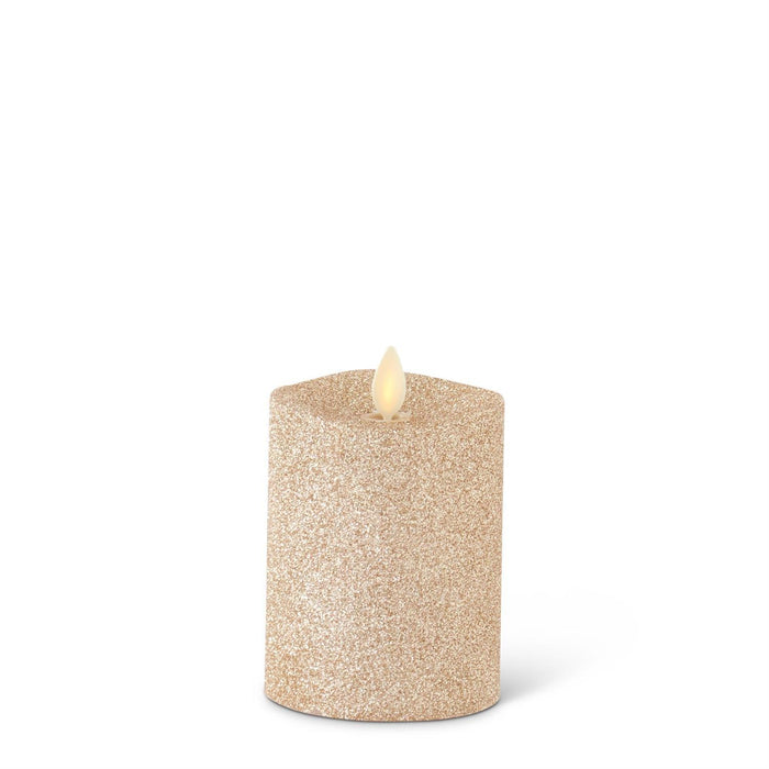 3 x 4.5 Inch Champagne Glittered Wax Indoor Pillar Luminara