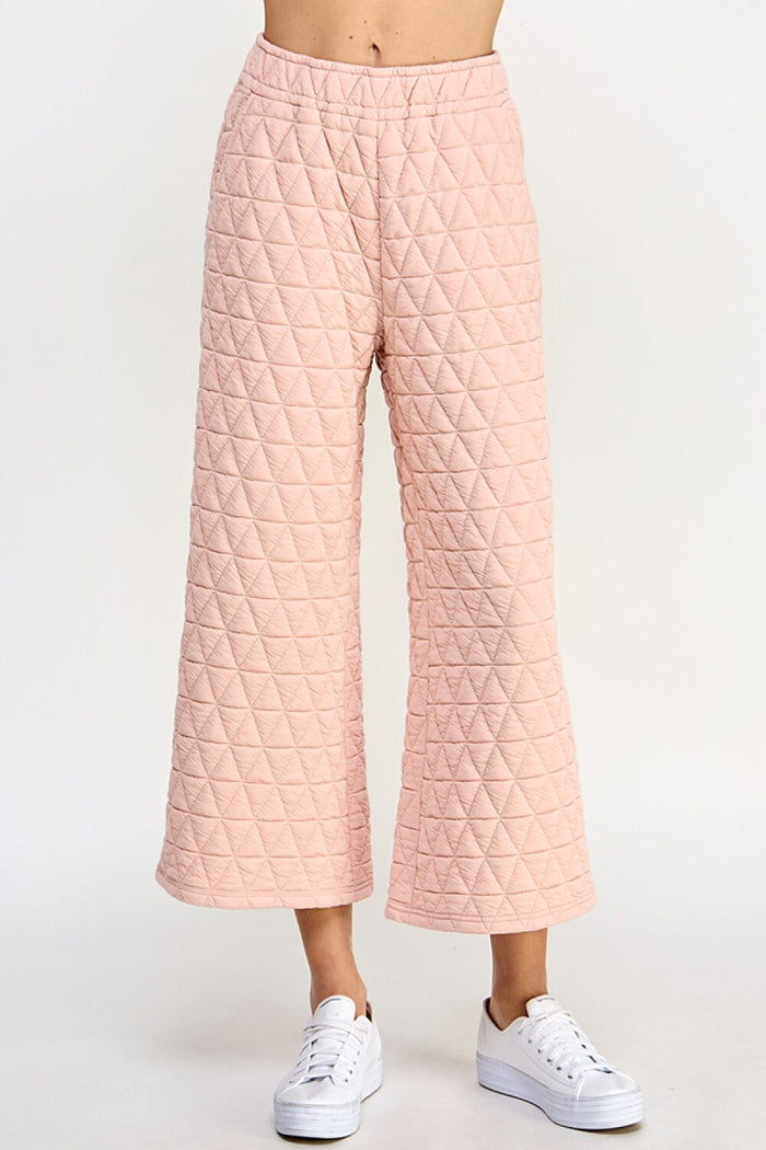 Quilted Cropped Wide Pants-Blush