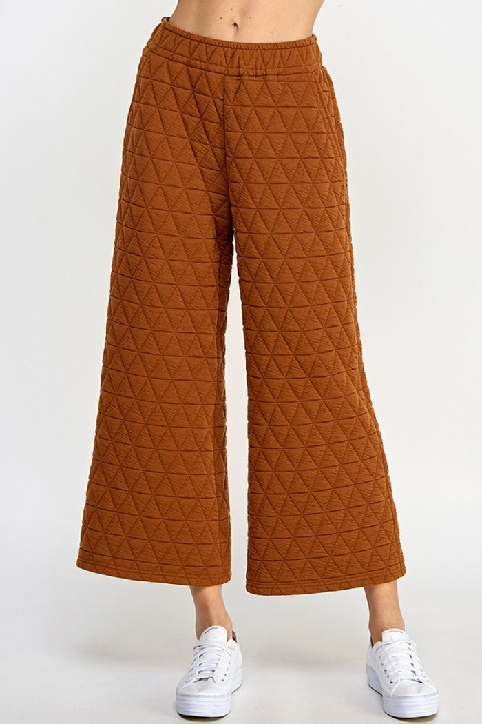 Quilted Cropped Wide Pants-Rust