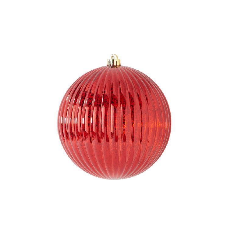 8 Inch Red Mercury Ribbed Round Shatterproof Ornament