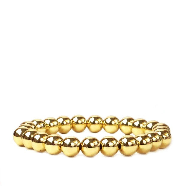 8 mm metal beaded stretch bracelet-GLD