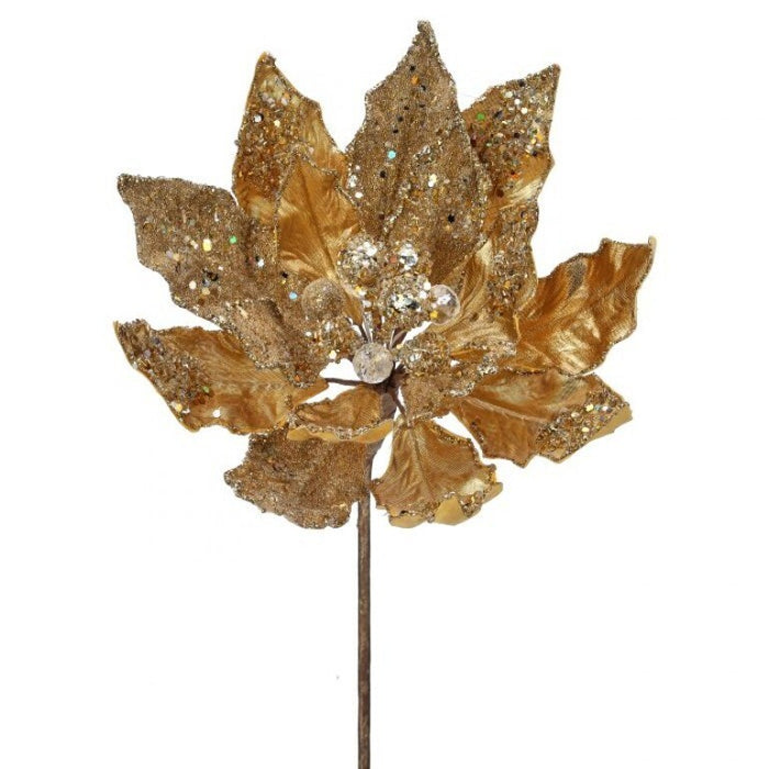 18"HX10"D HEAVY JEWELED POINSETTIA STEM