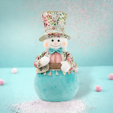 25.5" Teal Snowman w/Pttn Hat