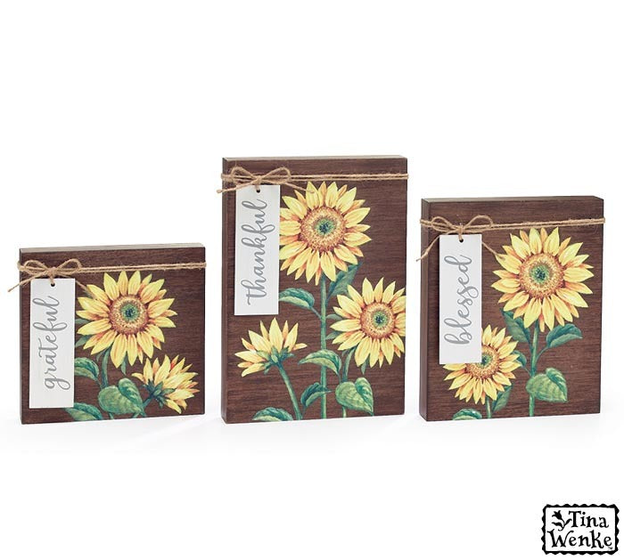 WOODEN SUNFLOWER SHELF SITTER ASSORTMENT set of 3