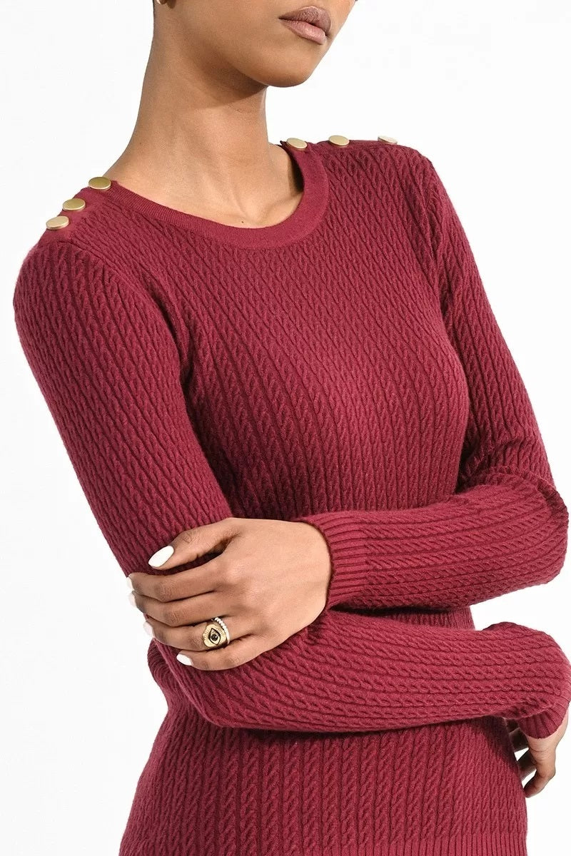 CREWNECK CABLE KNIT SWEAT-DK RED