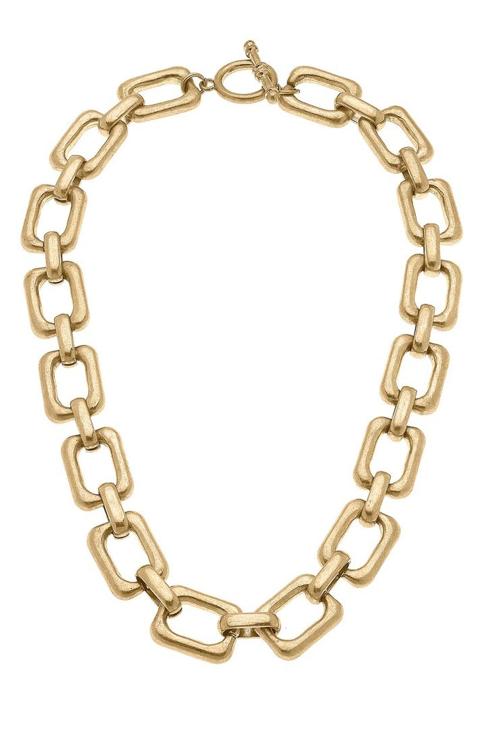 Conrad Rectangle Chain Link T-Bar Necklace in Worn Gold