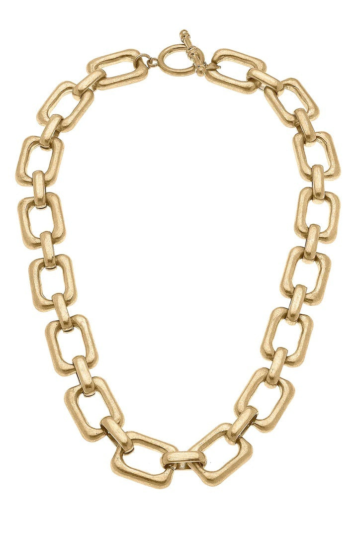 Conrad Rectangle Chain Link T-Bar Necklace in Worn Gold