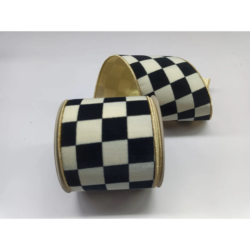 4''X10YD BLACK & IVORY CHECKS