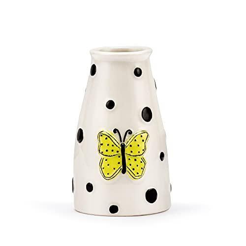 DEMDACO Yellow Butterfly Black Dot 3 x 5 Stoneware Mini Decorative Vase