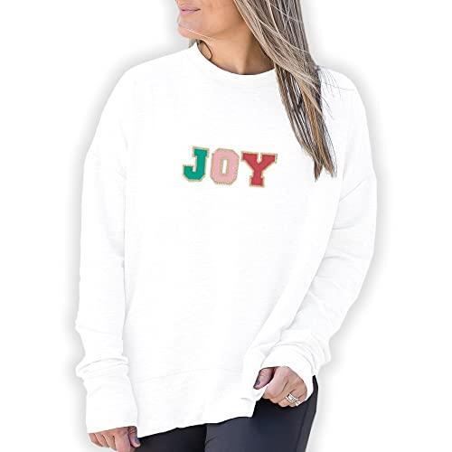 Mary Square Crisp White Joy Gold Sparkled X-Large Polyester Blend Semi-Fitted Holiday Sweatshirt