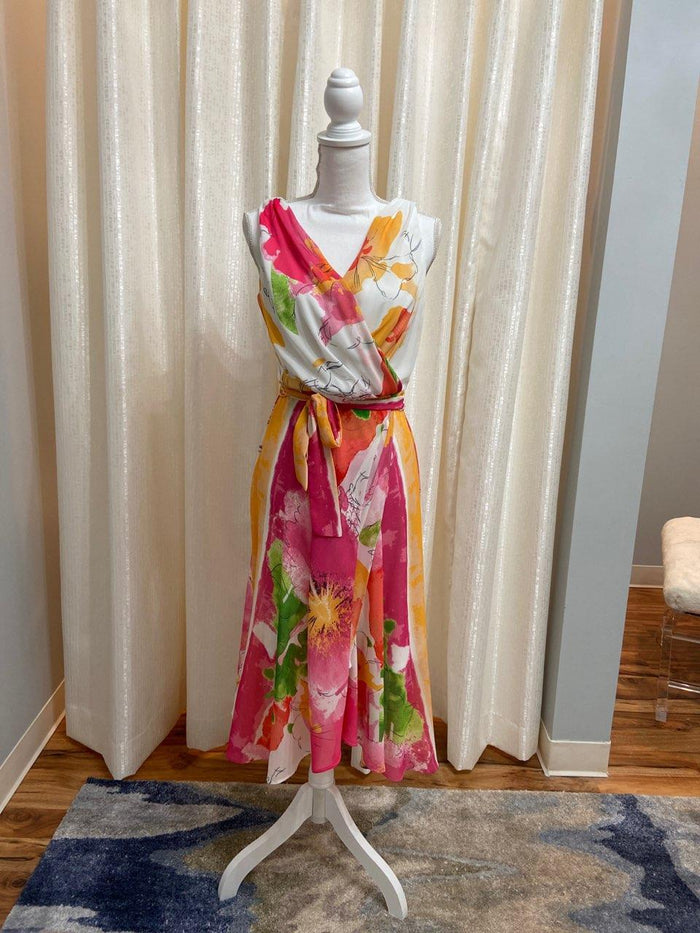 Orange and Pink Floral Woven Dress