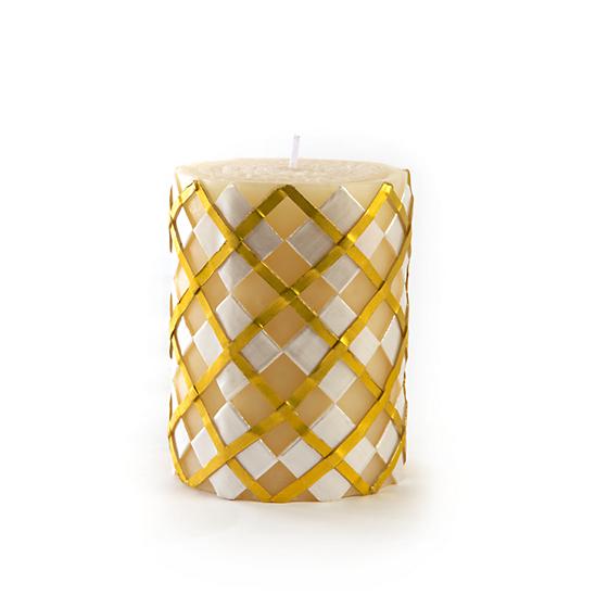 Argyle Pillar Candle - 4" - Gold