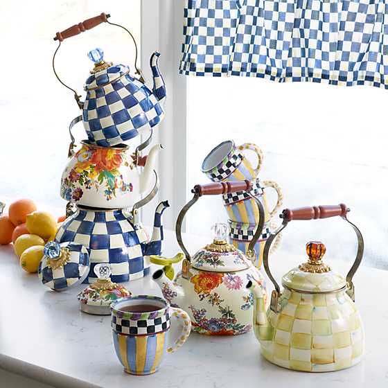 Royal Check Enamel Tea Kettle - 3 Quart