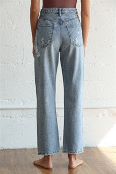 Mid Rise Loose Fit Destressed Jeans