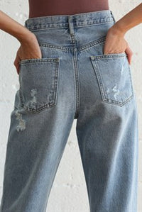 Mid Rise Loose Fit Destressed Jeans
