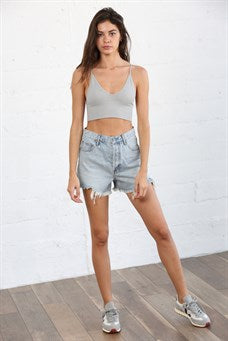 High Waisted Light Fading Denim Shorts