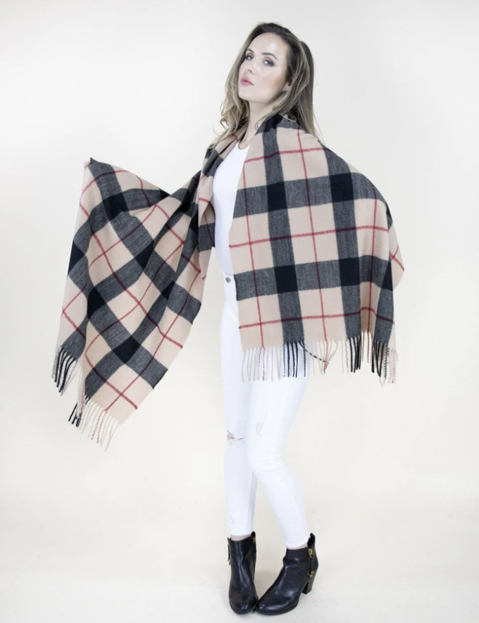 Wide Lines Plaid Scarf - CAMEL