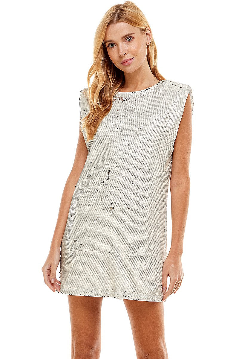 Shoulder Pad Sequin Dress