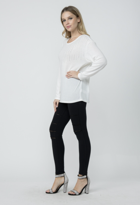 Long Sleeve Knitted Top w Stones