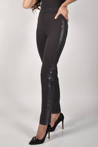 Black Leather/Rhinestone Strip Pant