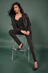 Black Leather/Rhinestone Strip Pant