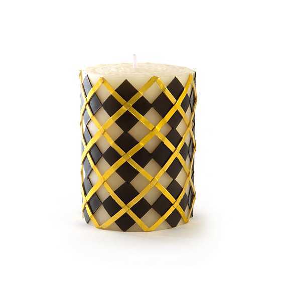 Argyle Pillar Candle - 4" - Black & Gold