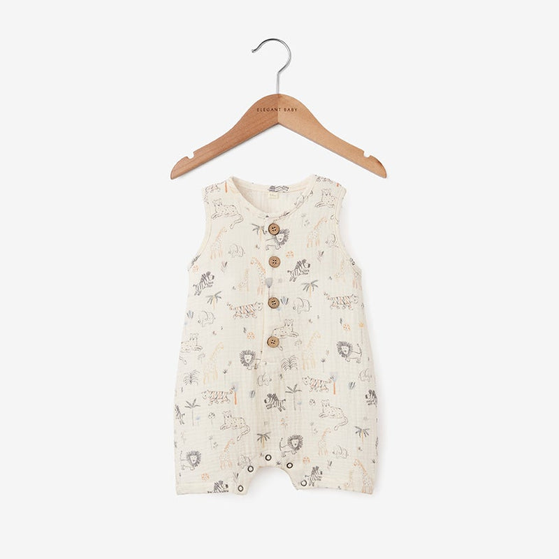 Safari Print Muslin Button Down Shortall