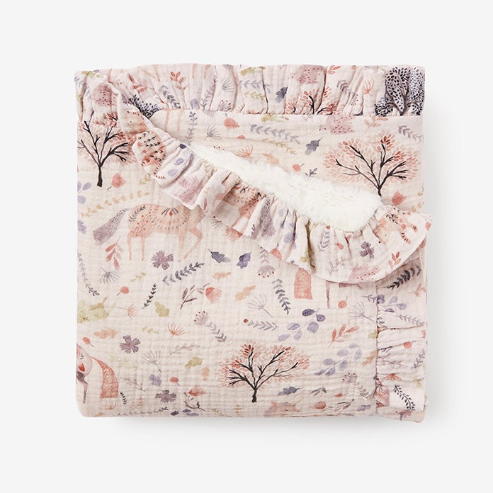 Floral Print Muslin Baby Blanket w/ Fur Back
