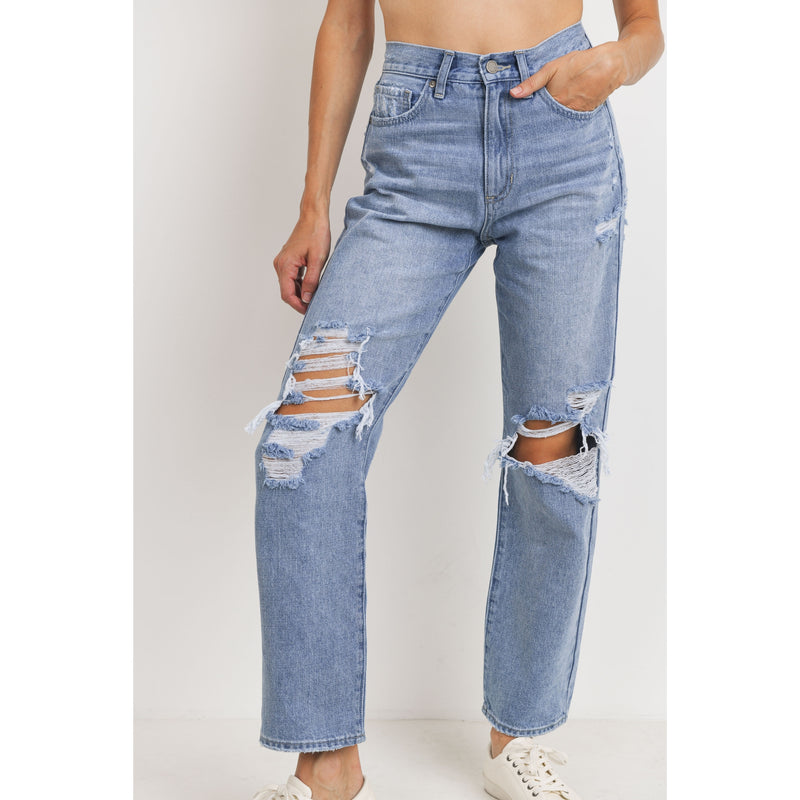 High Rise Distressed Dad Jean