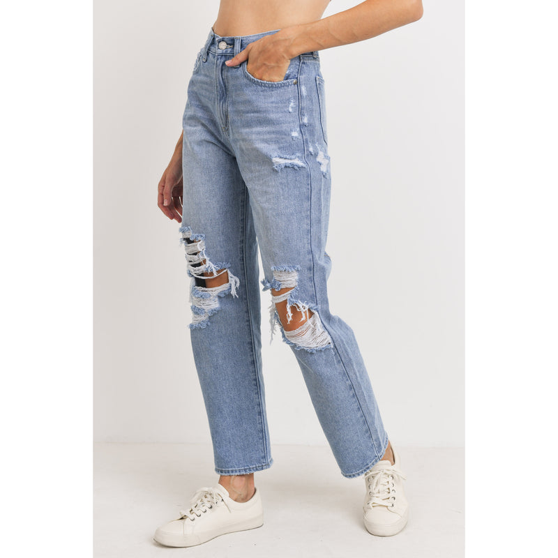 High Rise Distressed Dad Jean