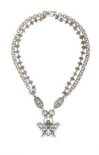 DOUBLE STRAND LABRADORITE AND CHAIN WITH CUVEE AND FK BEE PENDANTS