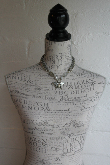 DOUBLE STRAND LABRADORITE AND CHAIN WITH CUVEE AND FK BEE PENDANTS