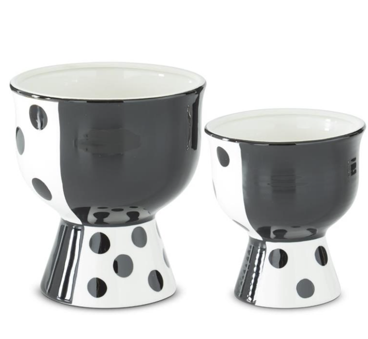 Large Black & White Polka Dot Footed Vases