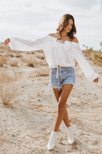 White Ruffle Long Sleeve Top