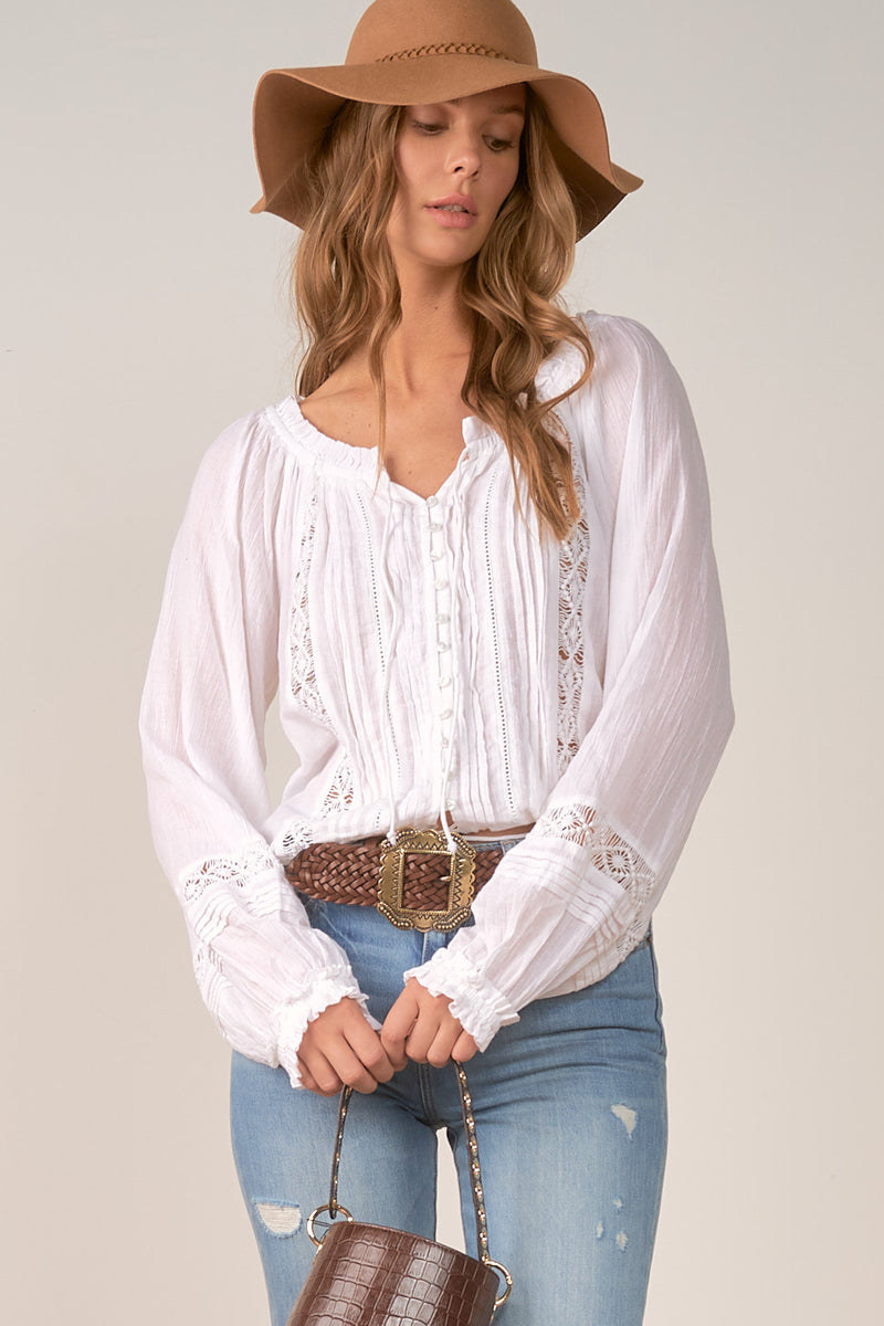 White Ruffle Long Sleeve Top