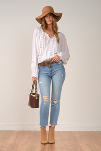 White Ruffle Long Sleeve Top