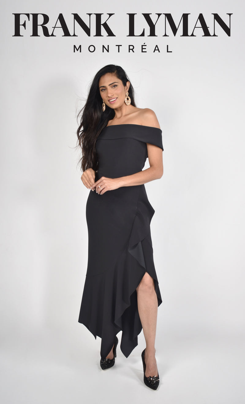 Off-Shoulder Black Knit Dress